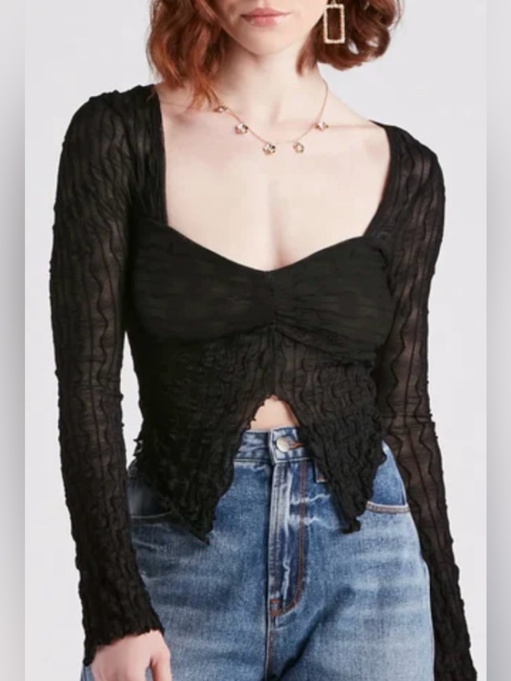 Windsor Women’s Black Sheer Lace Top Size Medium Fairy Grunge Witchy Goth Y2K